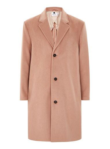 Topman Mens Pink Nude Oversized Overcoat With Wool