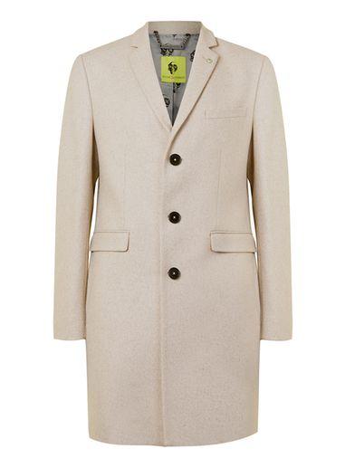 Topman Mens Brown Noose & Monkey Beige Wool Rich Coat