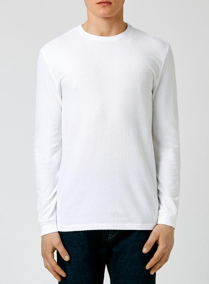 Topman Mens White Textured Slim Fit Long Sleeve T-shirt