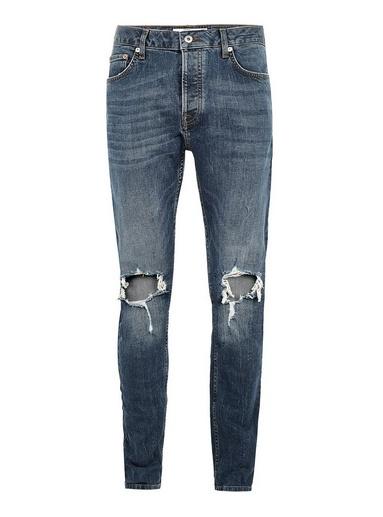 Topman Mens Blue Indigo Stretch Skinny Blowout Jeans
