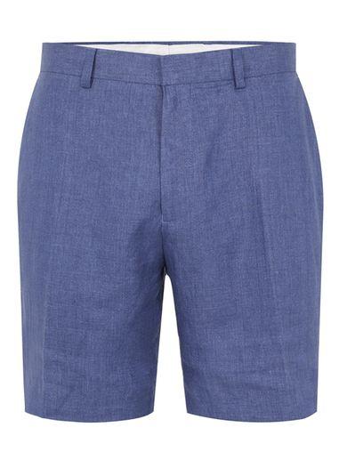 Topman Mens Blue Linen Dress Shorts