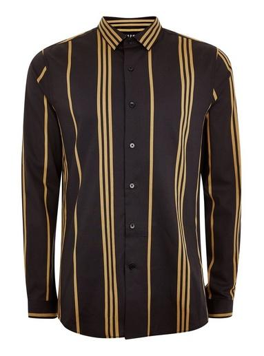 Topman Mens Black And Mustard Stretch Skinny Stripe Shirt