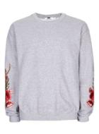 Topman Mens Grey Gray Rose Embroidered Sweatshirt