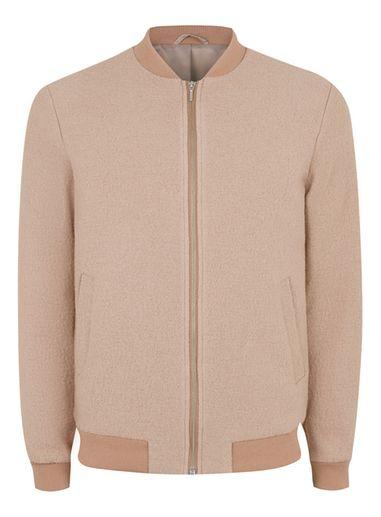 Topman Mens Pink Boucle Textured Wool Rich Formal Bomber Jacket