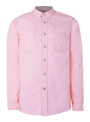 Topman Mens Pink Denim Raw Edge Casual Shirt