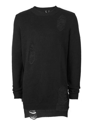 Topman Mens Aaa Black Ripped Longline Sweater