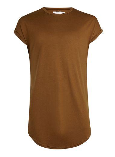 Topman Mens Brown Tan Longline Drop Shoulder T-shirt