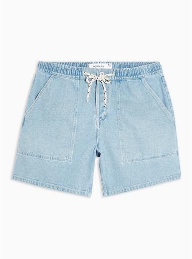 Topman Mens Blue Light Wash Drawcord Shorts