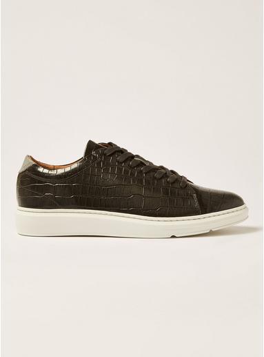 Topman Mens Black Croc Leather Razer Sneakers