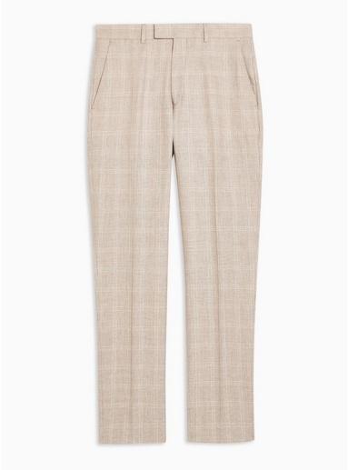 Topman Mens Beige Stone Skinny Fit Premium Check Suit Trousers
