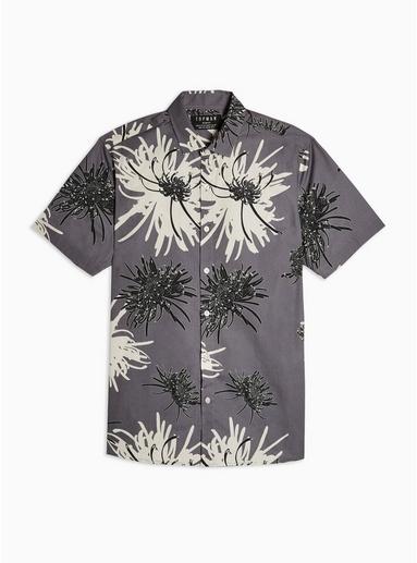 Topman Mens Navy Floral Print Slim Shirt