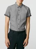 Topman Mens Black Monochrome Textured Short Sleeve Dress Shirt