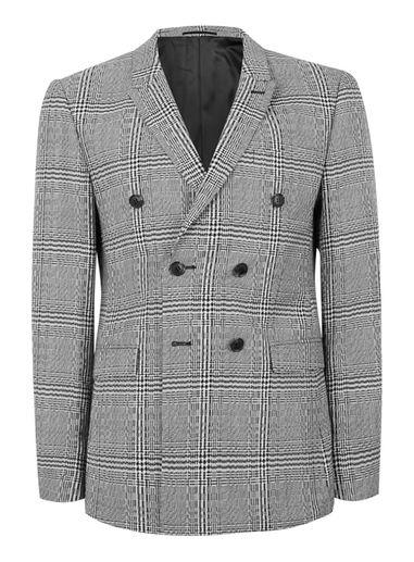 Topman Mens Black And White Twisted Check Double Breasted Skinny Fit Suit Jacket
