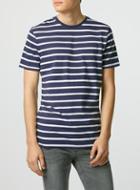 Topman Mens Blue Navy/white Stripe T-shirt