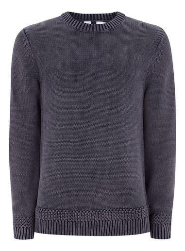 Topman Mens Navy Acid Wash Ribbed Sweater