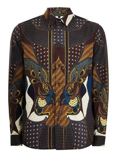 Topman Mens Burgundy Baroque Long Sleeve Shirt