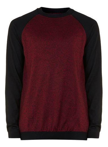 Topman Mens Red Burgundy And Black Raglan Sweater