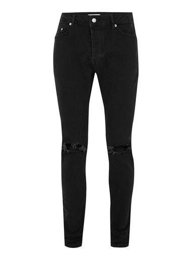 Topman Mens Washed Black Ripped Skinny Jeans