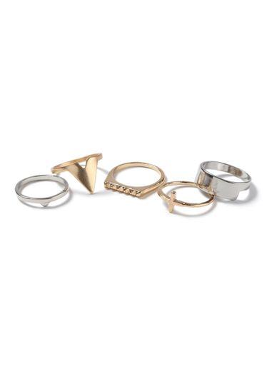 Topman Mens Multi Mixed Metal Geometric Ring 5 Pack*