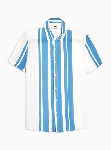 Topman Mens Short Sleeve Blue Stripe Shirt