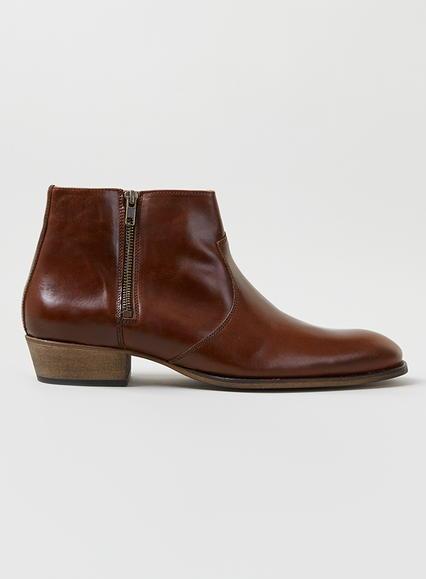 Topman Mens Brown Leather Zip Boots