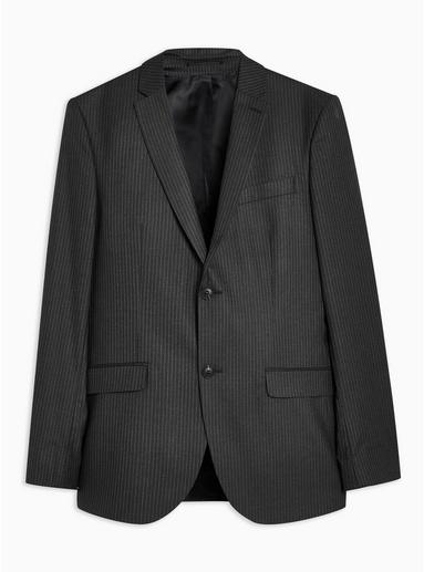 Topman Mens Black Pinstripe Skinny Blazer