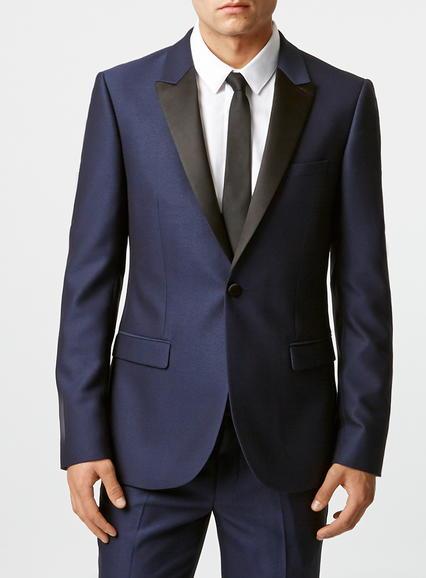 Topman Mens Blue Crepe Skinny Fit Tux Jacket With Contrast Lapel
