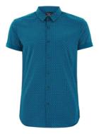 Topman Mens Blue Teal Geometric Print Shirt