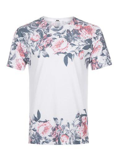 Topman Mens White Fade Rose Panel T-shirt