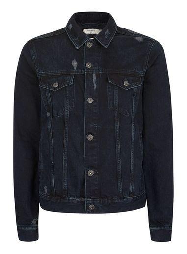 Topman Mens Blue Indigo Back Patch Denim Jacket