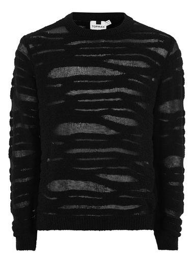 Topman Mens Black Sheer Panel Sweater