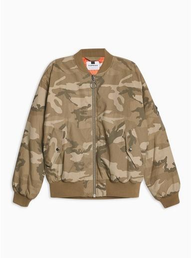 Topman Mens Green Camouflage Print Bomber Jacket