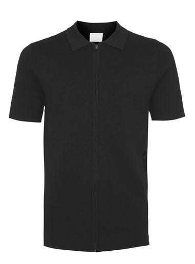 Topman Mens Black Zip Up Knitted T-shirt