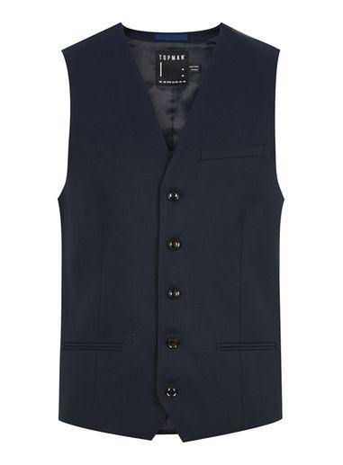 Topman Mens Navy Textured Suit Vest