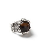 Topman Mens Silver Look And Brown Stone Skull Ring*