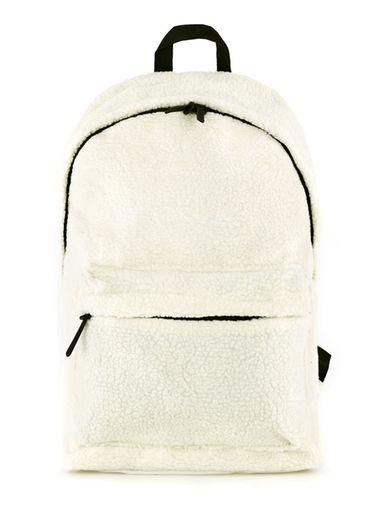 Topman Mens White Cream Faux Shearling Backpack