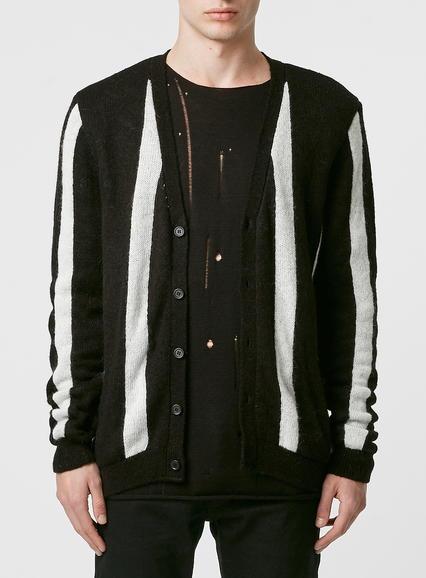 Topman Mens Black & White Stripe Mohair Mix Cardigan