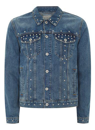 Topman Mens Blue Studded Denim Jacket