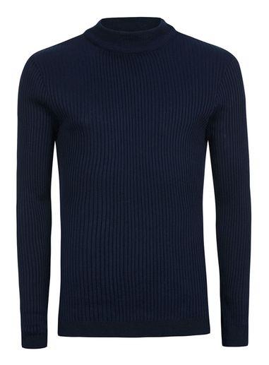 Topman Mens Blue Navy Ribbed Turtle Neck Slim Fit Sweater