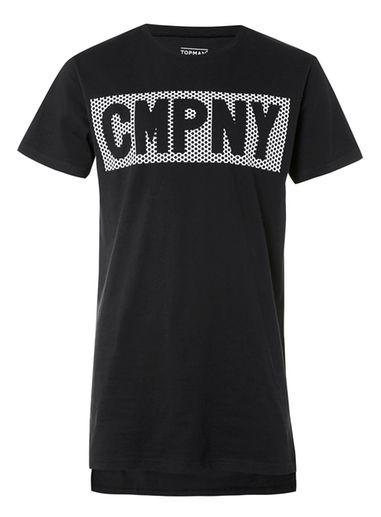 Topman Mens Black Company Print Longline T-shirt