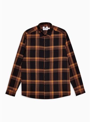 Topman Mens Black And Orange Slim Check Shirt