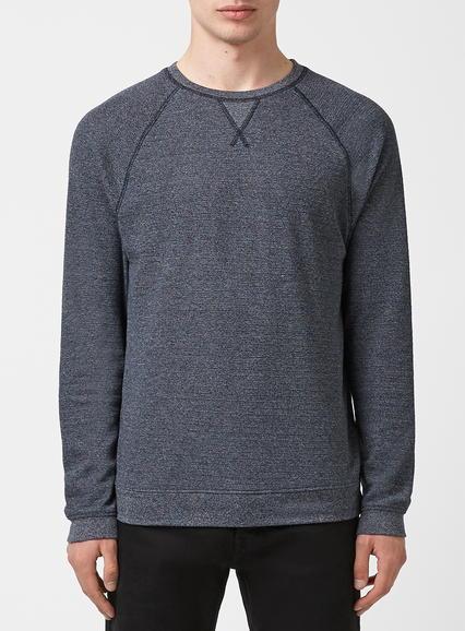 Topman Mens Blue Navy And Black Waffle Textured Long Sleeve T-shirt