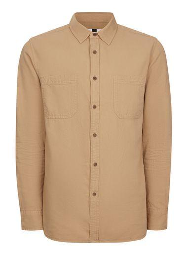 Topman Mens Beige Stone Wash Twill Shirt