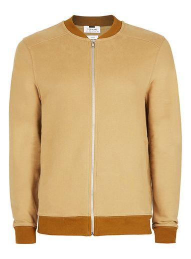 Topman Mens Yellow Tan Jersey Bomber Jacket