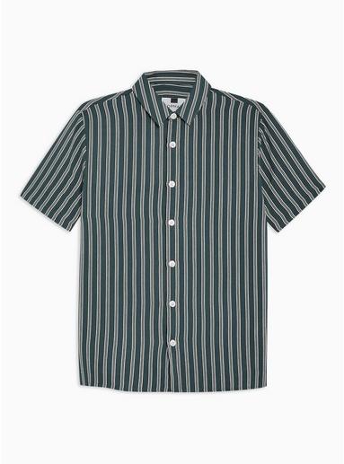 Topman Mens Green And White Stripe Slim Shirt