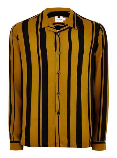 Topman Mens Yellow Stripe Long Sleeve Shirt