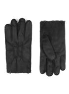 Topman Mens Black Leather Faux Shearling Lined Gloves