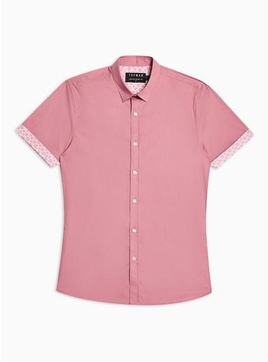 Topman Mens Pink Turn Up Floral Stretch Skinny Shirt