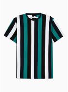 Topman Mens Blue Teal, Black And White Striped T-shirt