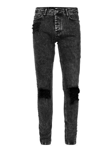 Topman Mens Bleach Wash Black Extreme Ripped Stretch Skinny Jeans